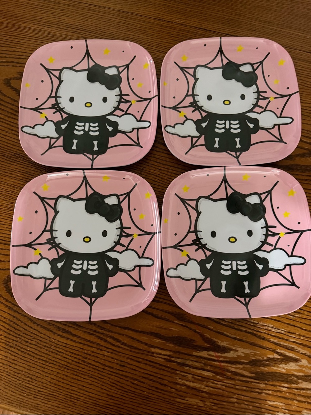 Sanrio Hello Kitty Pink & Black Skeleton Plates - Set of 4